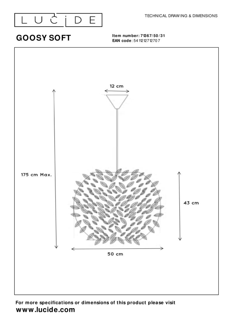 Lucide GOOSY SOFT - Závesné svietidlo - Ø 50 cm - 1xE27 - biele